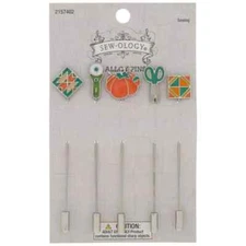 Sewology Green & Orange Quilting Theme Straight Pin Charms, 5 Pack, Sewing, 3"