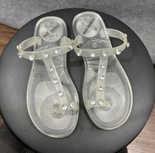Not Rated Size 5 Clear Jelly Sandal Slides with Toe Strap Rhinestone Detail Nice