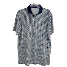 Greyson Polo Shirt Mens Medium Navy Blue White Geometric Wolf Head Golf Sport