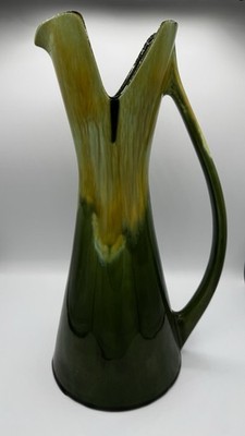 MCM Royal Haeger 16'' Tall Ewer Vase R1619-S Green Yellow Drip Glaze - MINT