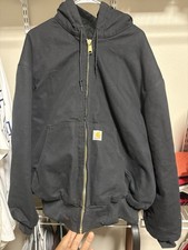 Carhartt Men  s Full Zip Hooded Lined coat Black Canvas 2XL