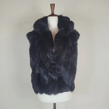 Adrienne Landau Fur Vest Womens Medium Rabbit Sleeveless Glam Dark Brown