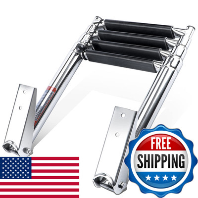 Hoffen 4 Step Boat Ladder Stainless Steel Telescopic 4 Step Pontoon Boat Ladder