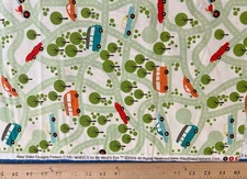 Riley Blake Wheels by My Mind's Eye Road Bus Cars Map Fabric White C7061  1 Yard
