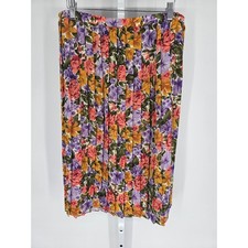 Vintage 1990s Womens Sz 10P Midi Length Floral Pleated Skirt Elastic Waist