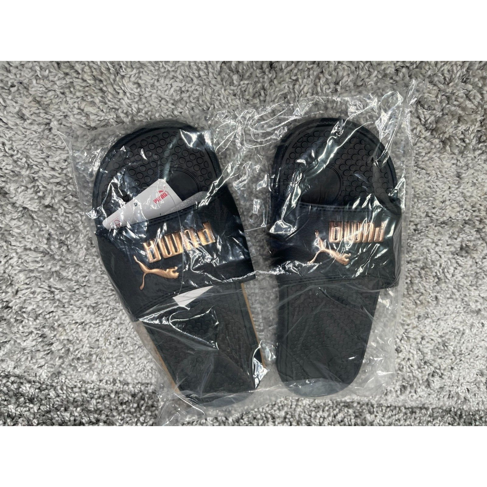 Puma Womens Black Rose Gold Cool Cat Slid Slippers Synthetic Leather Size 10 New