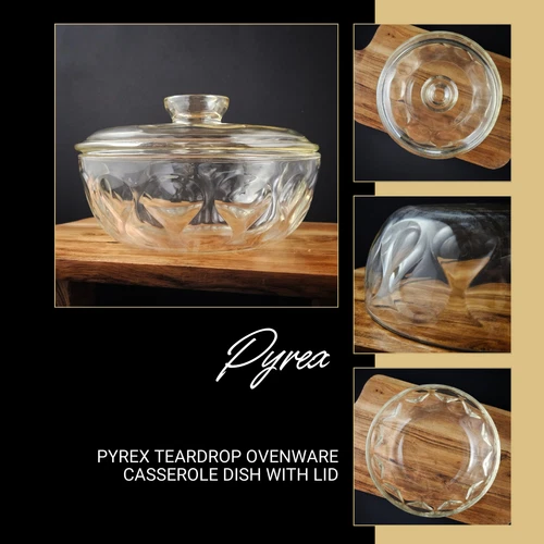Vintage Pyrex Ovenware Sculptured Teardrop Glass Casserole Dish with Lid