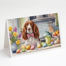 Caroline's Treasure Decorating Easter Welsh Springer Spaniel Greeting Cards Pk 8