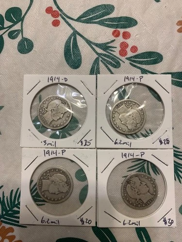(4) 1914-P/D Barber Quarter Dollars