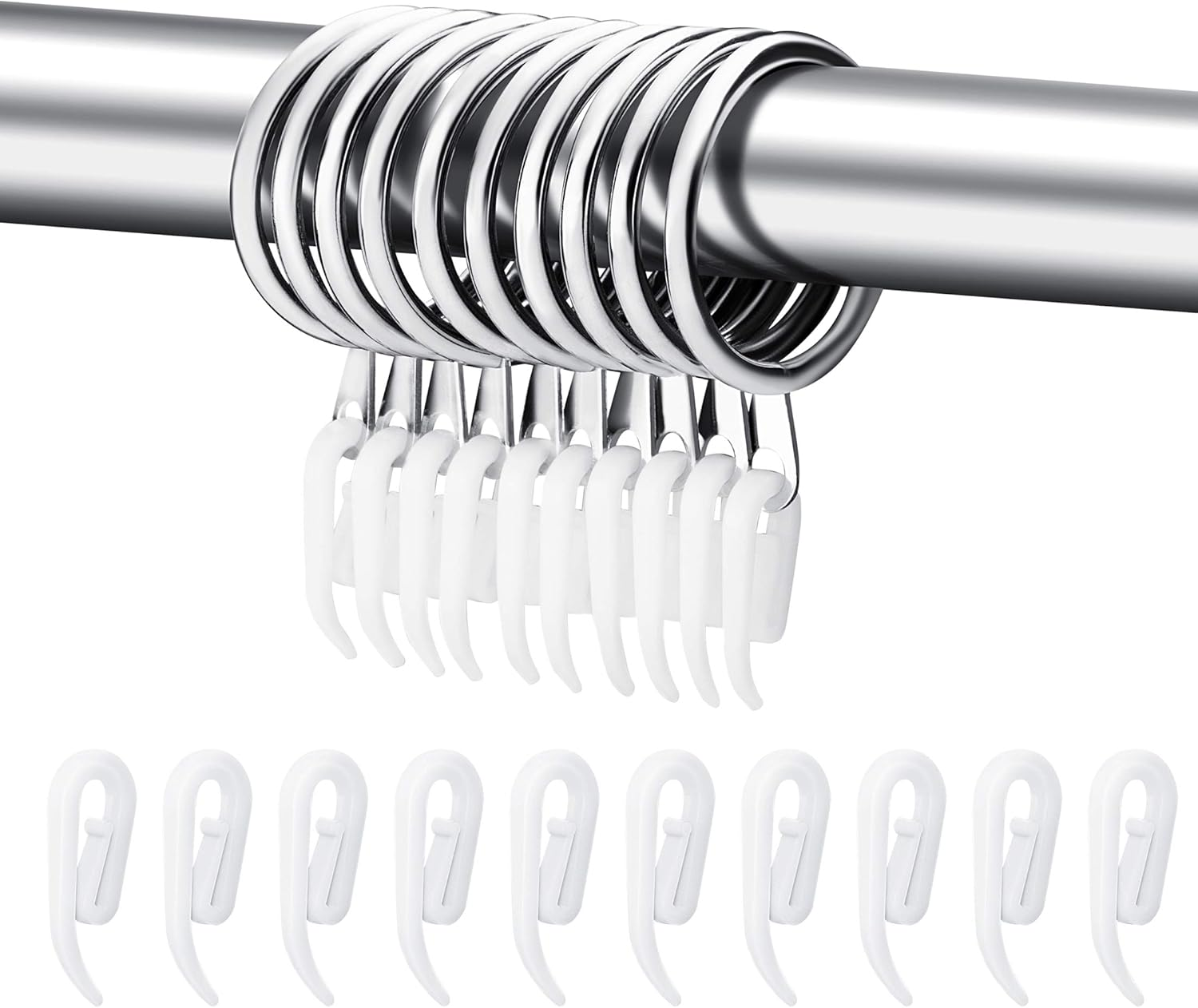 24 Set Metal Curtain Rings Drapery Curtain Hanging Rings with Plastic Hooks for