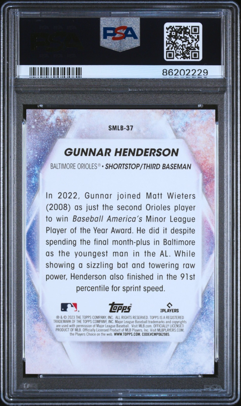 2023 Topps Stars Of MLB #SMLB37 Gunnar Henderson (RC) ROOKIE PSA 10 view 2