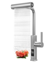 Waterfall Kitchen Pull Down Faucet with Temperature Display in Celsius Batter...