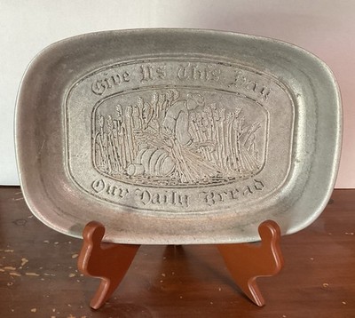 Pewter Bread Tray  Give Us This Day Our Daily Bread  Religious Serving Tray