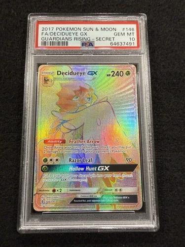 Pokemon Decidueye GX Rainbow Secret Rare 146/145 from Guardians Rising PSA 10!