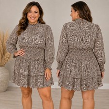 Chic Animal Print Size XL Smocked Waist Ruffled Lined Dress Date Night •...