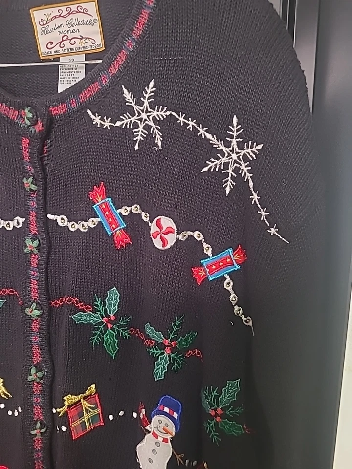 Suéter Muñeco de Nieve Bordado Navidad Cuentas 3X De Colección Reliquia Coleccionables Foto 2 de 4