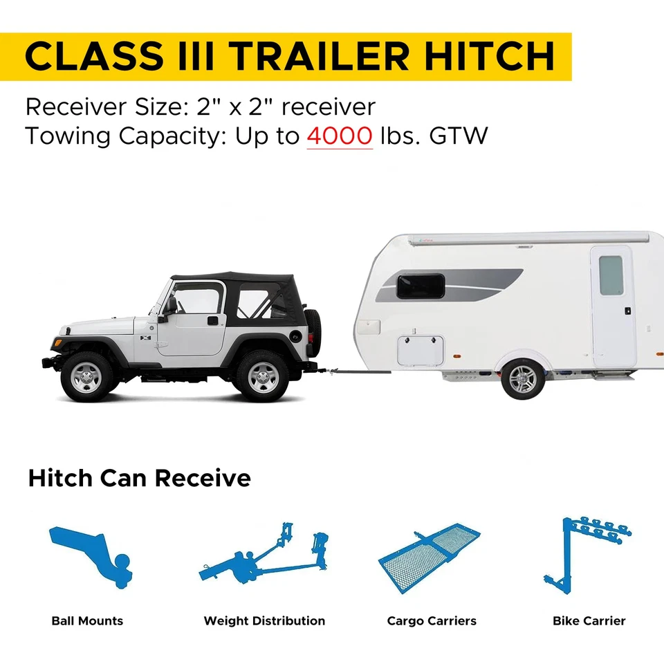 Fit For 1997-2006 Jeep Wrangler TJ 2" Class 3 Steel Trailer Hitch Receiver Black Foto 2 de 4