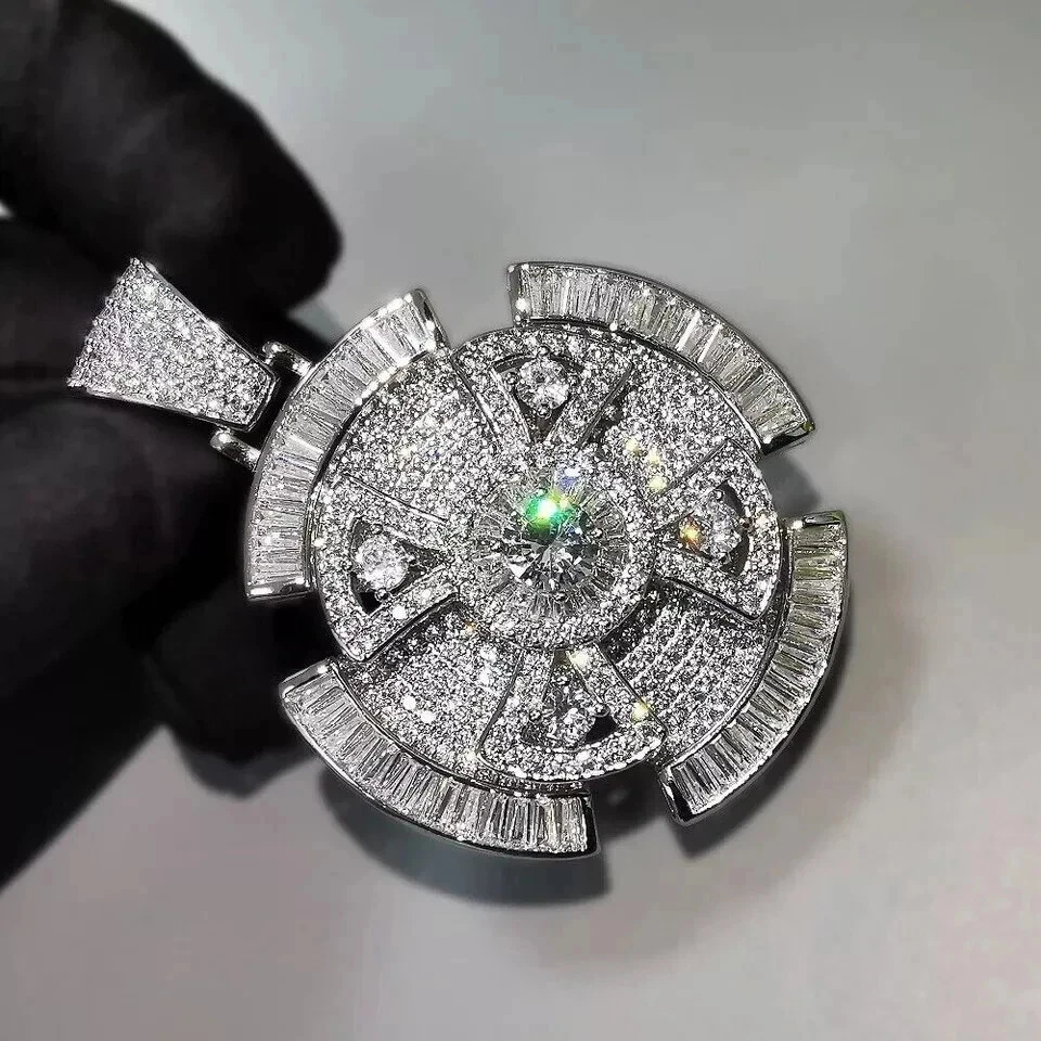 Colgante cruz giratoria de diamantes creado en laboratorio de 2,60 quilates cadena enchapada en oro blanco de 14 quilates Foto 3 de 3