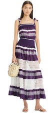 TORY BURCH Cotton Lace Crochet Tiered Smocked Semi Sheer Maxi Dress M = 8/10 NEW