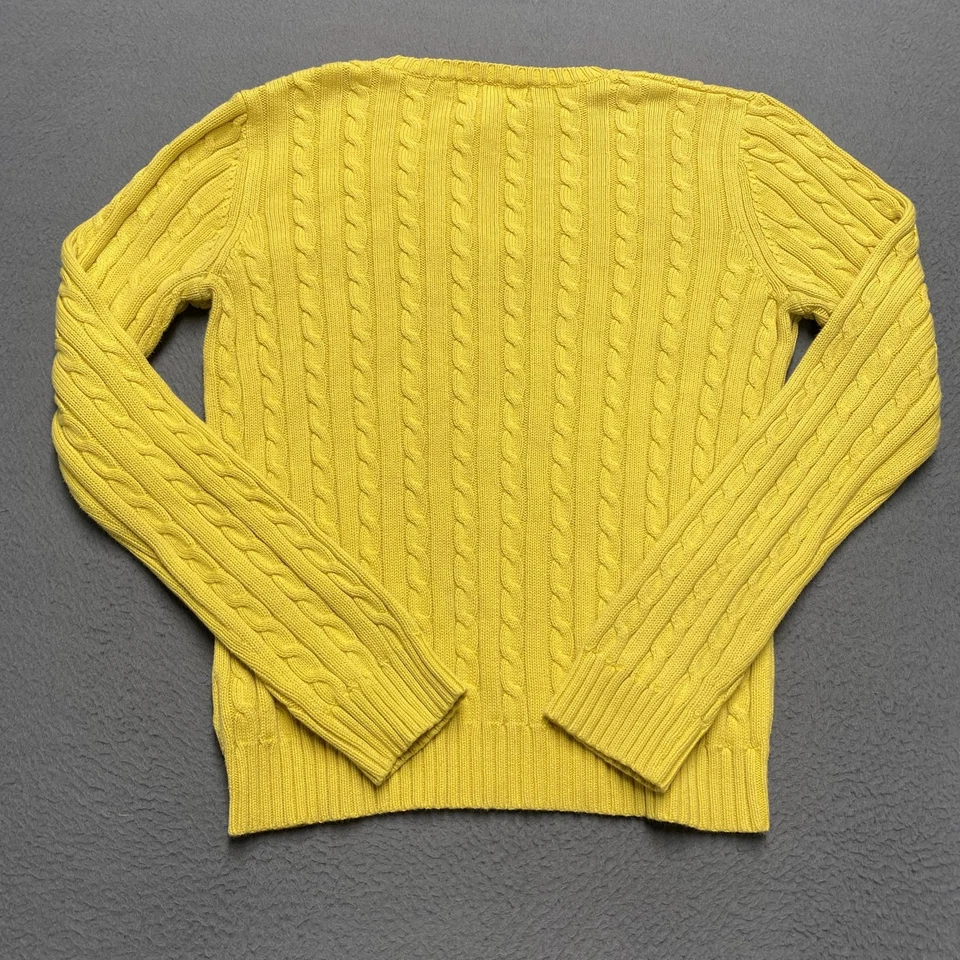 Suéter Lauren Ralph Lauren Mujer Pequeño Amarillo Tejido con Cable Cuello en V Algodón Foto 4 de 4