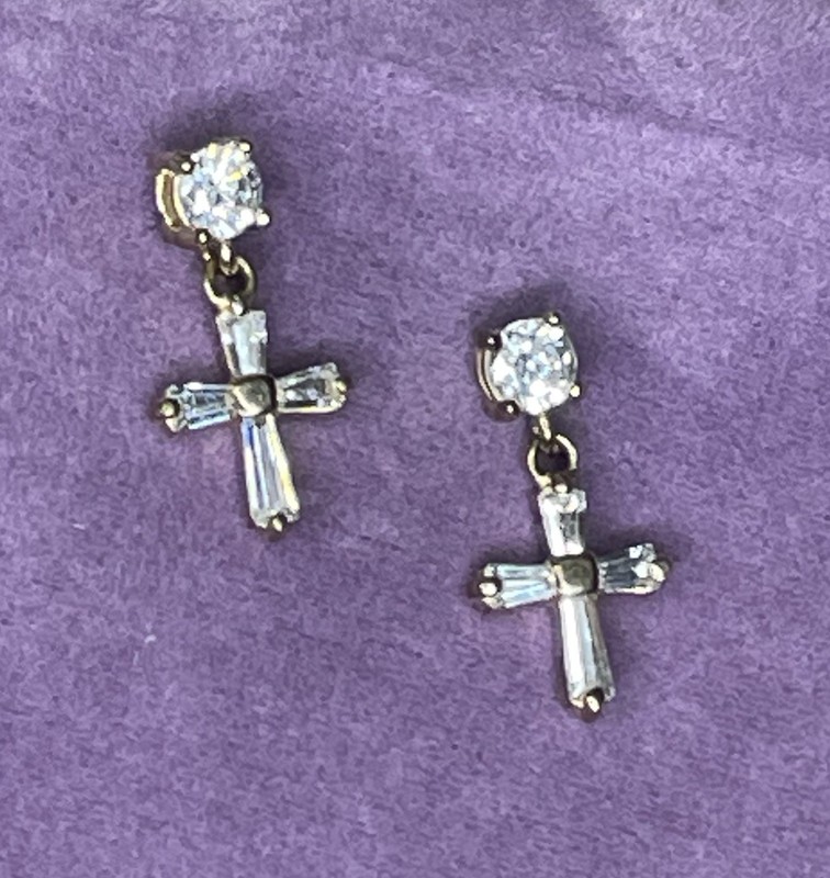 Cross Dangle Earrings-Gold Plated Silver CZ - 925 Silver