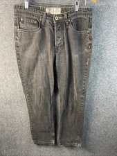 FOUR STAR Ishod Jeans Sz 32 Black Distressed Straight Slim Fit Cotton Button Fly
