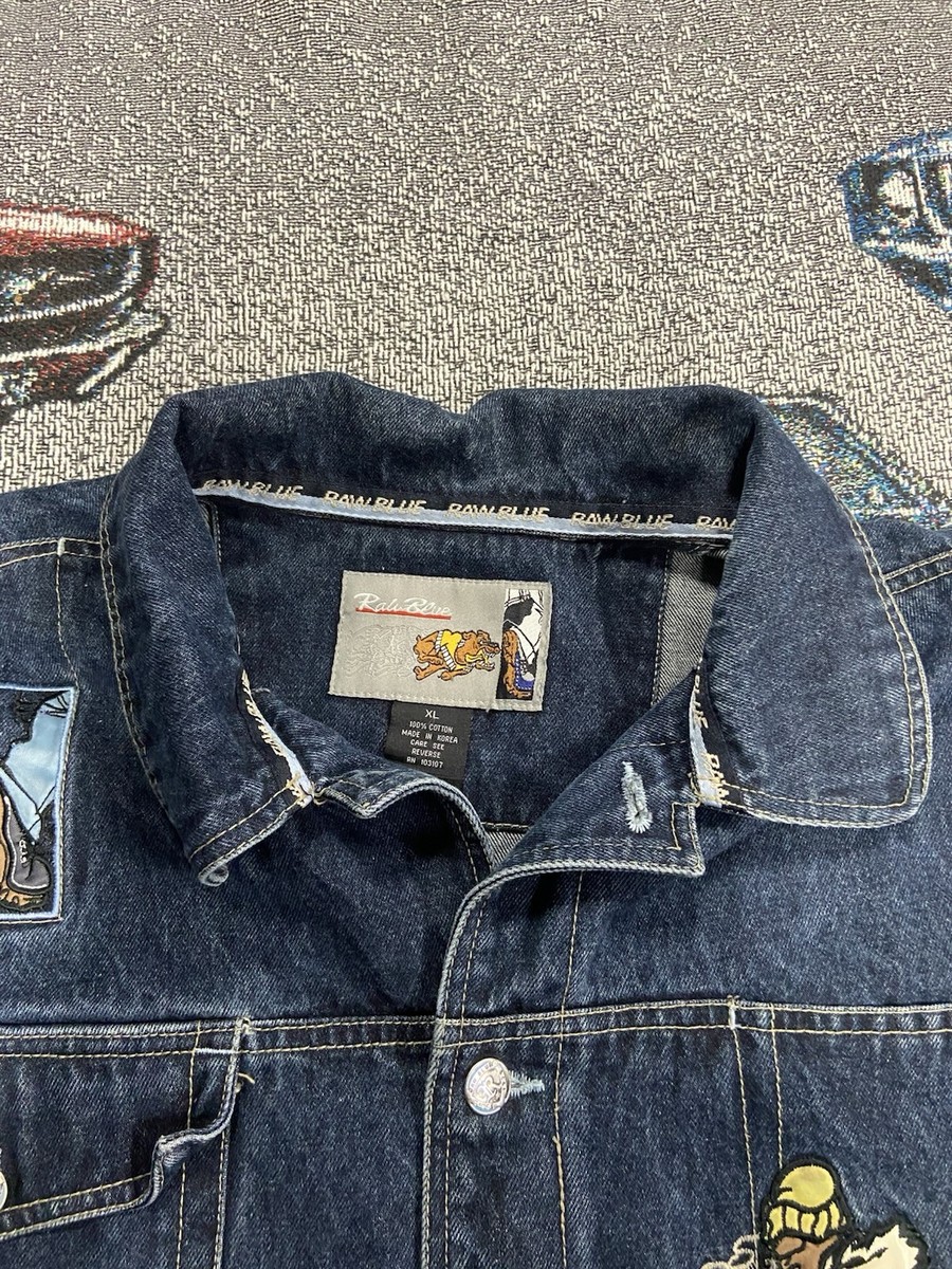Vintage Y2K Raw Blue Jacket Mens Adult Size XL Denim Hip Hop Rap
