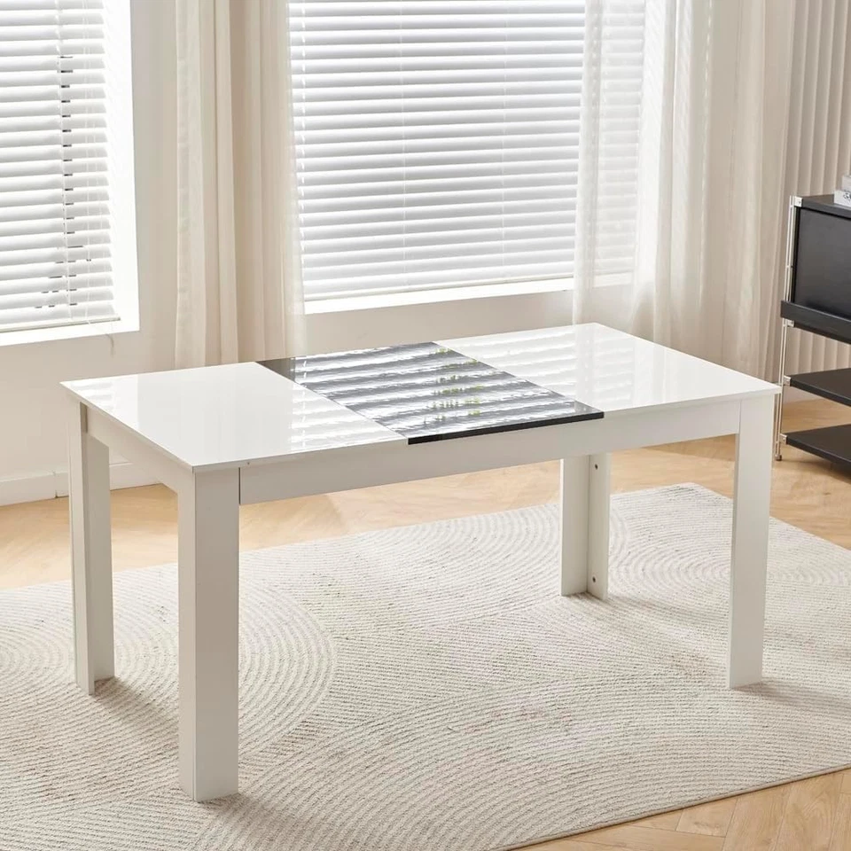 Modern White 7-Piece Dining Table Set with Black Leather Chairs – Space Saving - Image 3 of 4