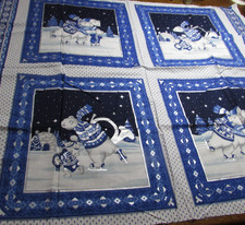 The Kesslers "Ice Skating Polar Bears" Blue Silver Concord Fabric Panels