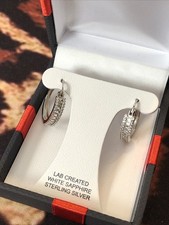 Yes Please Sterling Silver Lab Created Baguette Cut White Sapphire Hoop Earrings