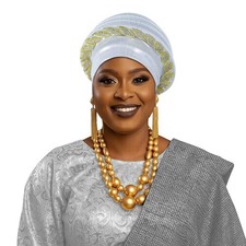 Wedding Party Hat Nigerian Women African Turban Rhinestone Headtie Head Wrap Cap