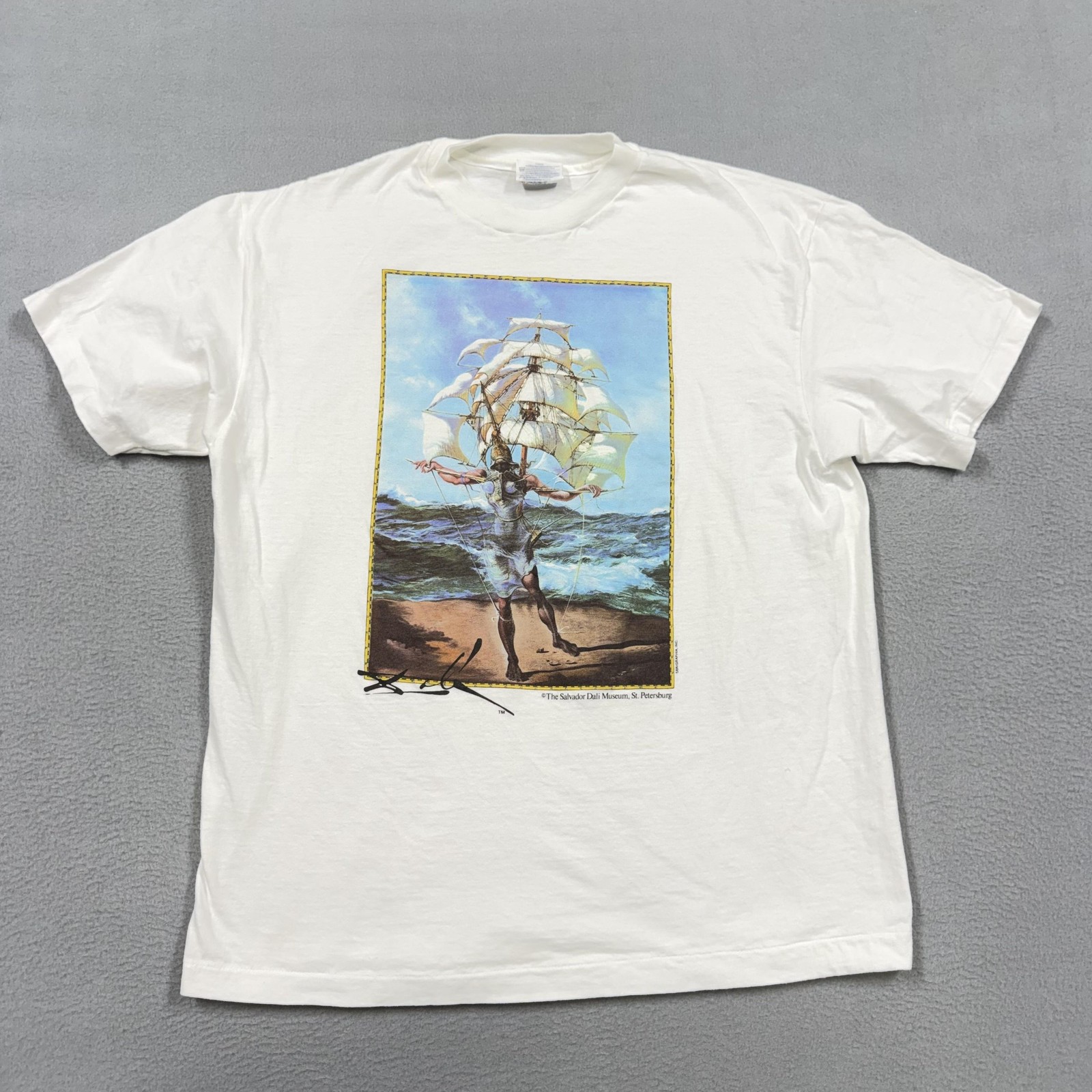 Vintage Salvador Dali Museum Shirt Mens Large White Ship Hanes Beefy-T 90s