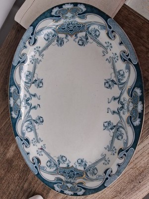 staffordshire burslem art nouveau blue iris platter 16''