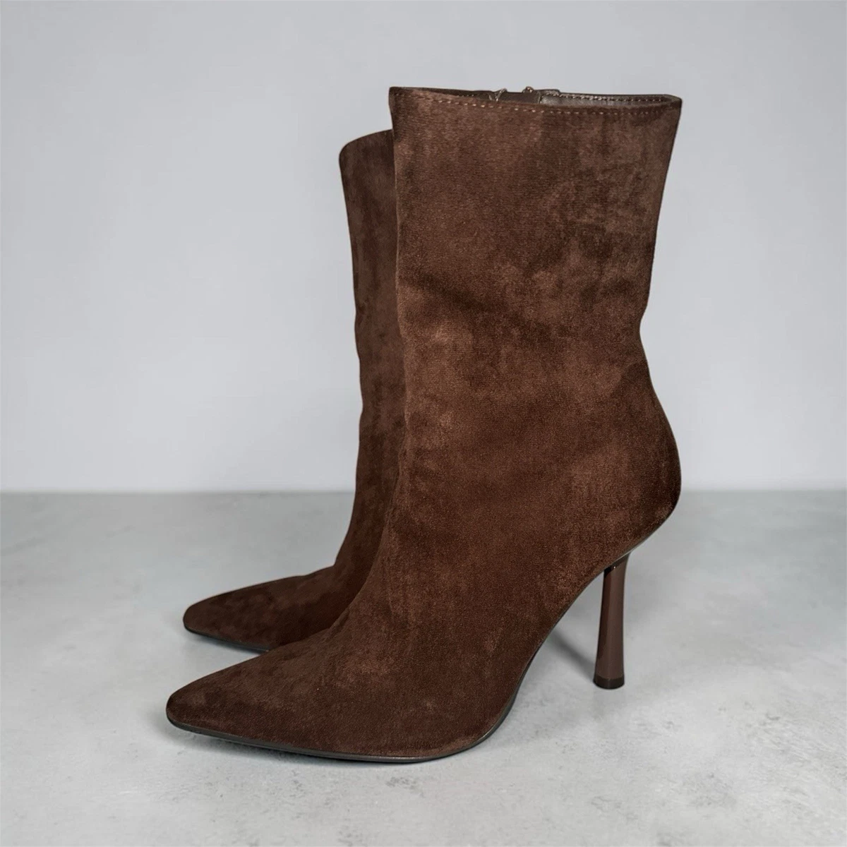 rismart Vrouwen Slouch Laarzen Mid Kalf Wedge Hak Dunne Bont Gevoerd Suède Lederen Winter Schoenen, Zwart, 40 EU