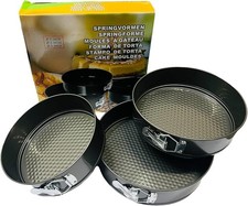 3 PACK NON-STICK BAKING SPRINGFORM ROUND CAKE TIN TRAY PAN SET KIT SPRING LOADED