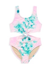 Shade Critters L109025 Girls Tie-Dye Cinched Ring Monokini Swimsuit Size 12