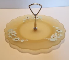 Vintage Westmoreland Yellow Hand painted Daisy Satin Glass Tidbit Dish 10"
