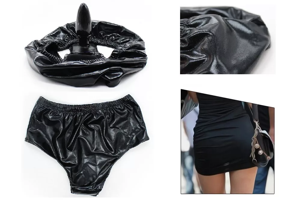 Unisex Female PVC Wet Look Underwear Panties Briefs Knickers with Fancy Plug