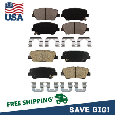 Front and Rear Ceramic Brake Pads w/ Hardware for Hyundai Santa Fe Kia Sorento