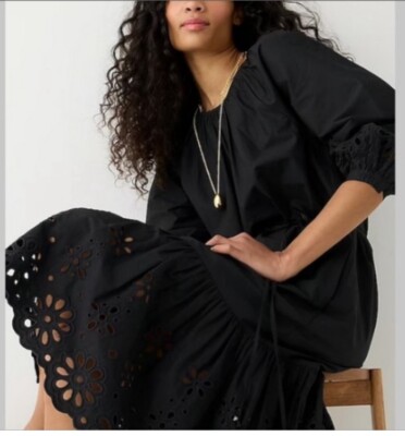 j crew embroidered long sleeve midi dress Black Denim Overall Dress