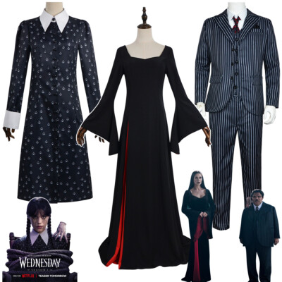 Cosplay Wednesday Morticia Gomez Kostüme Halloween Karneval Anzüge Full Set