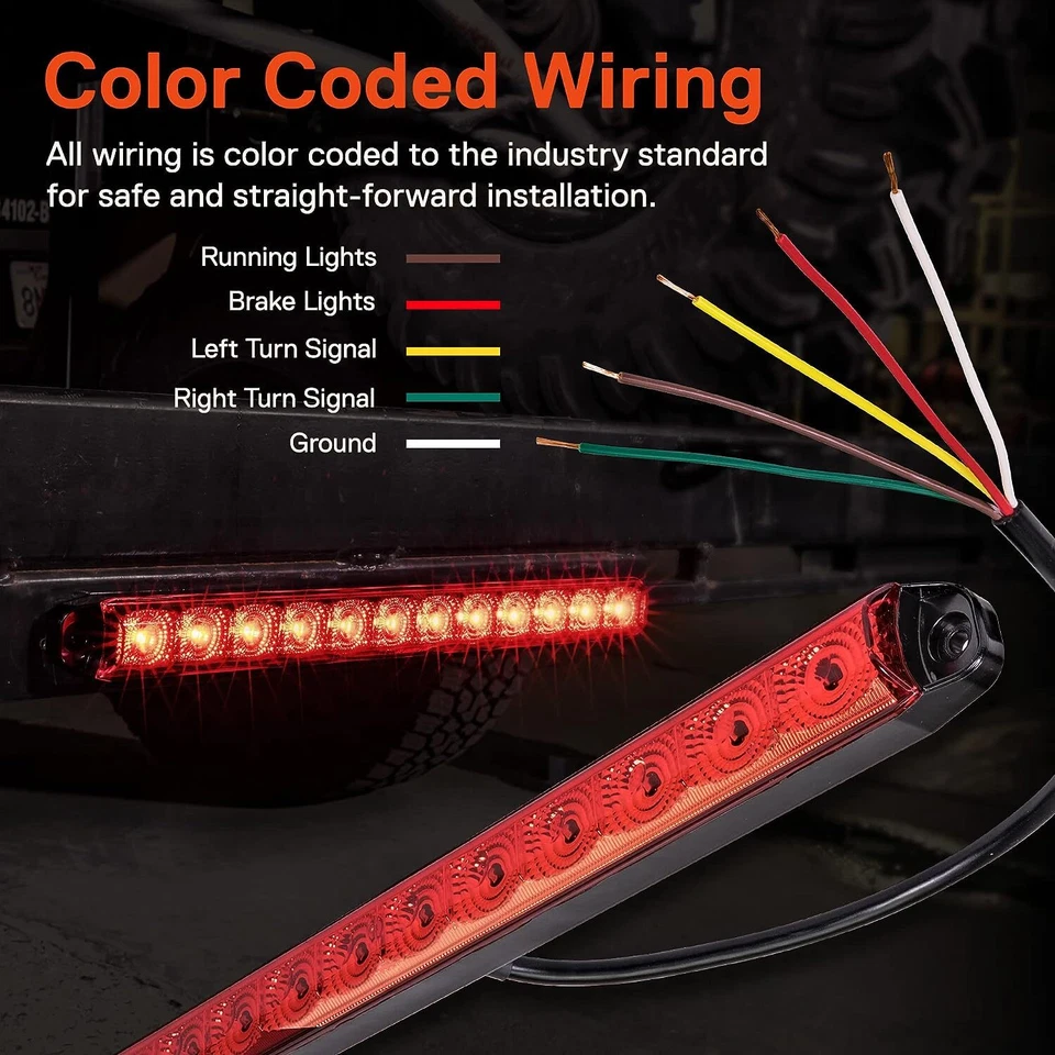 40CM Red Trailer Lights Bar 12LED Rear Tail Stop Lamp Running Turn Signal Marker - Image 3 of 4
