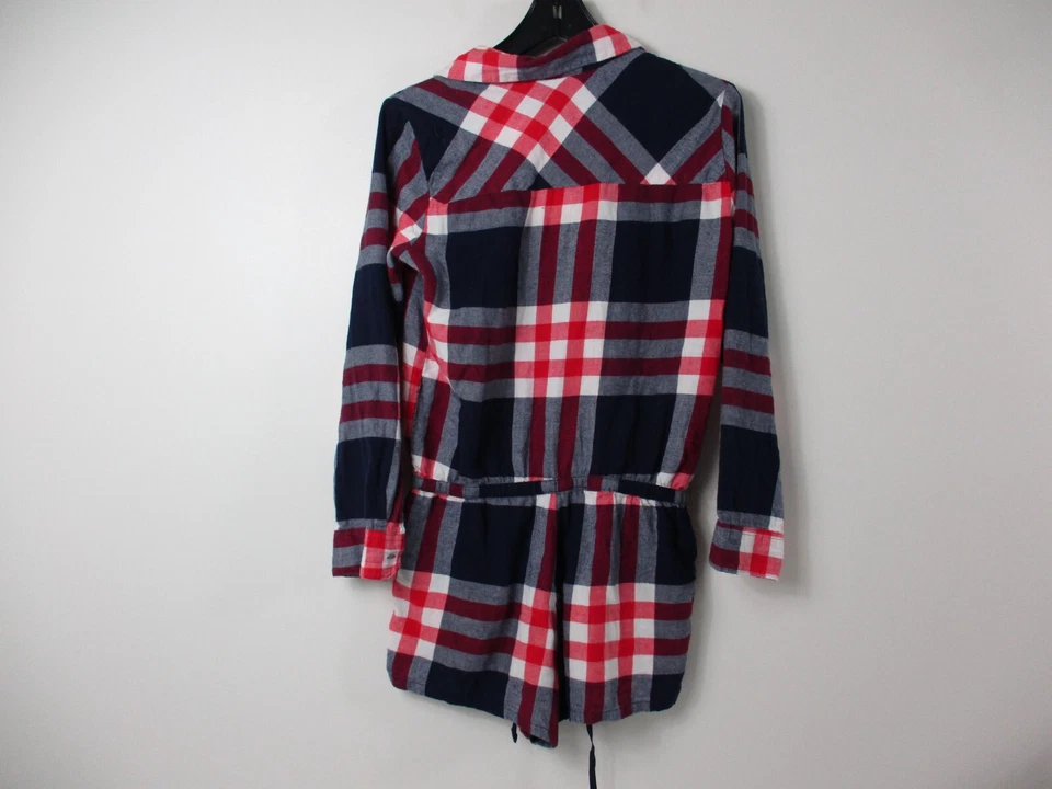 Aerie Mameluco Mujer Pequeño Botón Pantalones Cortos Blanco Cuadros Cordón Cintura Franela Foto 2 de 4