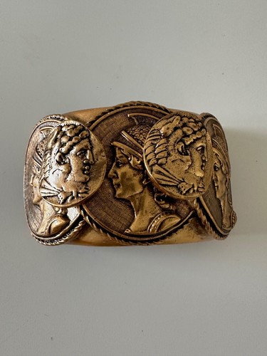 Oscar De La Renta Bracelet Gold Tone Wide Coin BROKEN AS IS Signed Craft Repair - Picture 11 of 11