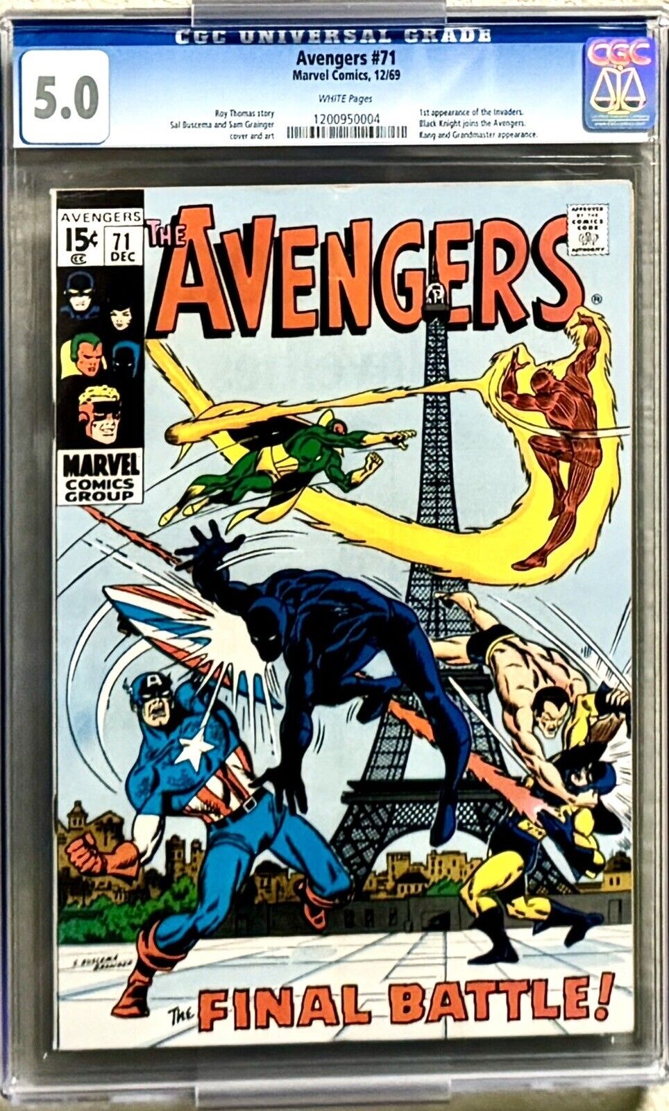 Avengers #71 - 1st App Invaders/ Kang App/ Black Knight Joins (CGC 5.0) 1969