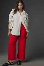 Anthropologie Maeve The Colette Cropped Wide-Leg Pants 28P 28 P NWT Red Petite