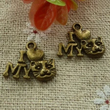 Free Ship 160 pcs Antique bronze I Love Cat charms 18x14mm L-1304