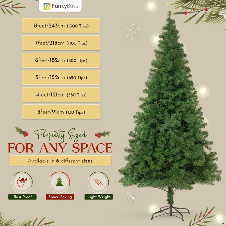 3FT-8FT Christmas Tree Pine Bushy Green Artificial Xmas Tree With Metal Stand UK - Image 4 of 4