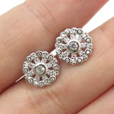 925 Sterling Silver Round-Cut Shaped C Z Snowflake Stud Earrings