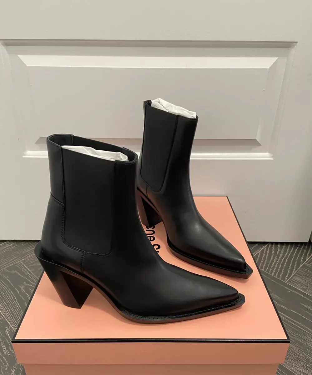 NIB Acne Studios US6 Black Leather Chelsea pointed-toe ankle boots block  heel